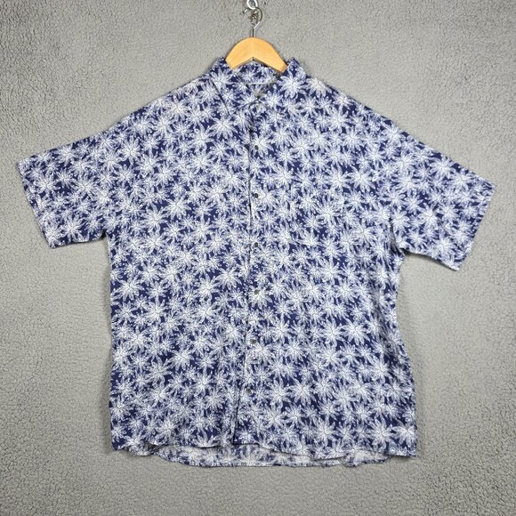 Peter Millar Shirt Mens Size XL Navy Floral Button Down Short Sleeve 100% Linen - Picture 1 of 10